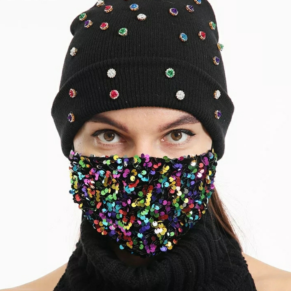 Reusable Face Mask and Beanie Hat Set